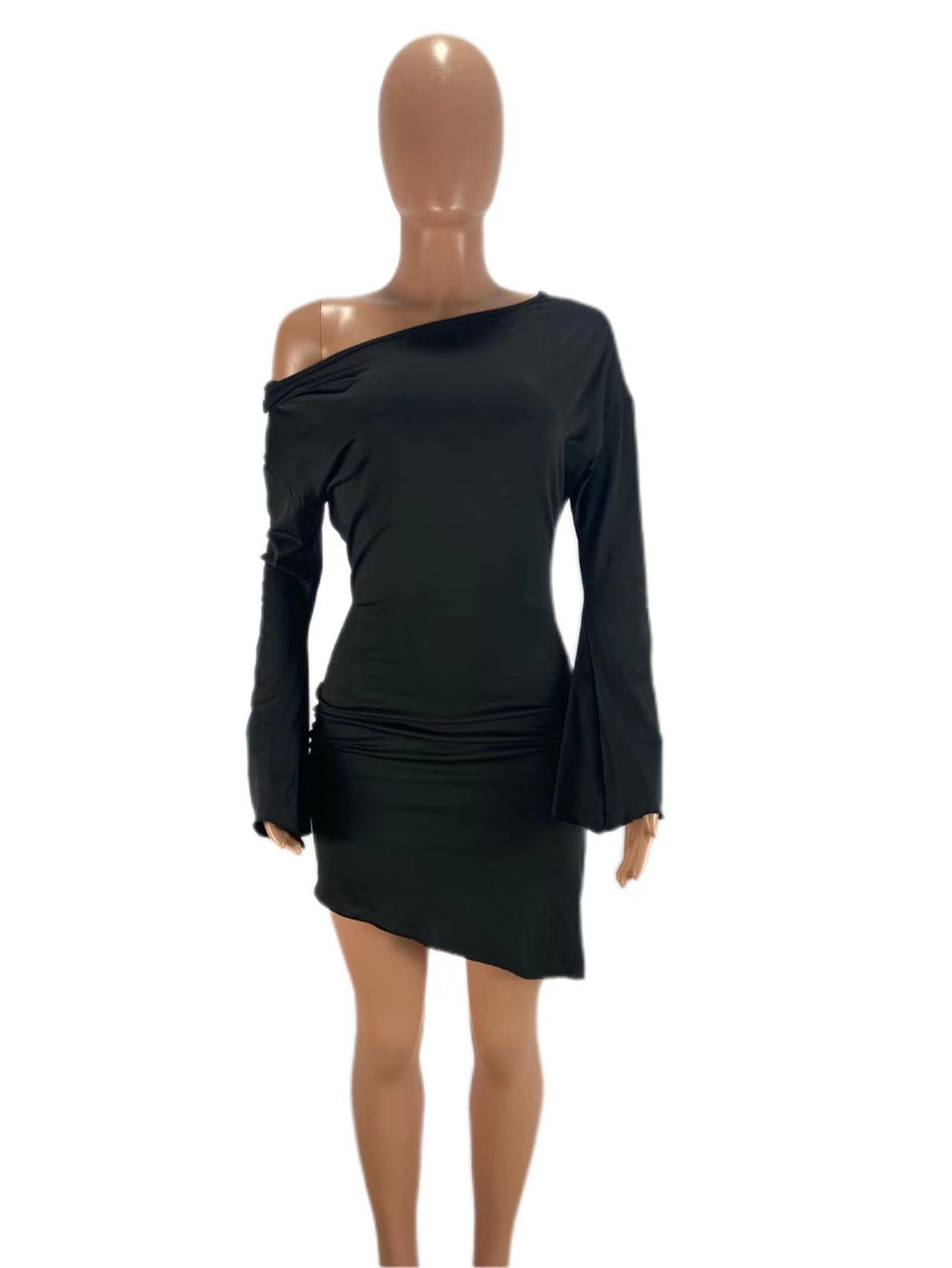 Designer Abito sexy Abiti primaverili Donna Mini abiti aderenti Manica svasata femminile Gonna con collo scollato Abito attillato in tinta unita Night Club Party Wear Bulk 9234