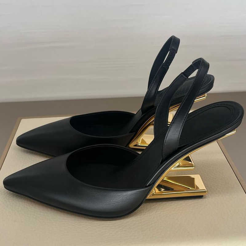 Sandalias Carta negra Tacón extraño Bombas de mujer Punta puntiaguda Tacones altos Zapatos de boda de San Valentín Novia Slingbacks Sandalias de gladiador Cuñas T230208