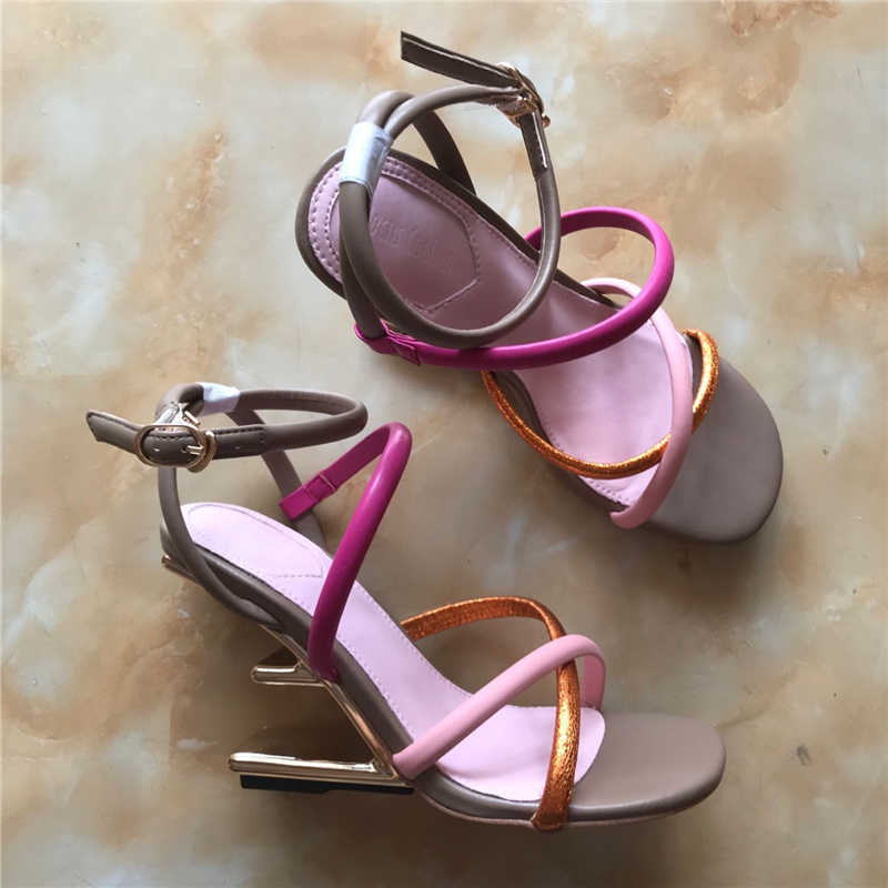 Sandals Sexy Strange Heel Women Sandals Straps High Heel Prom Dress Shoes Woman Gladiator Sandal Women Pumps Wedges Big size 42 T230208