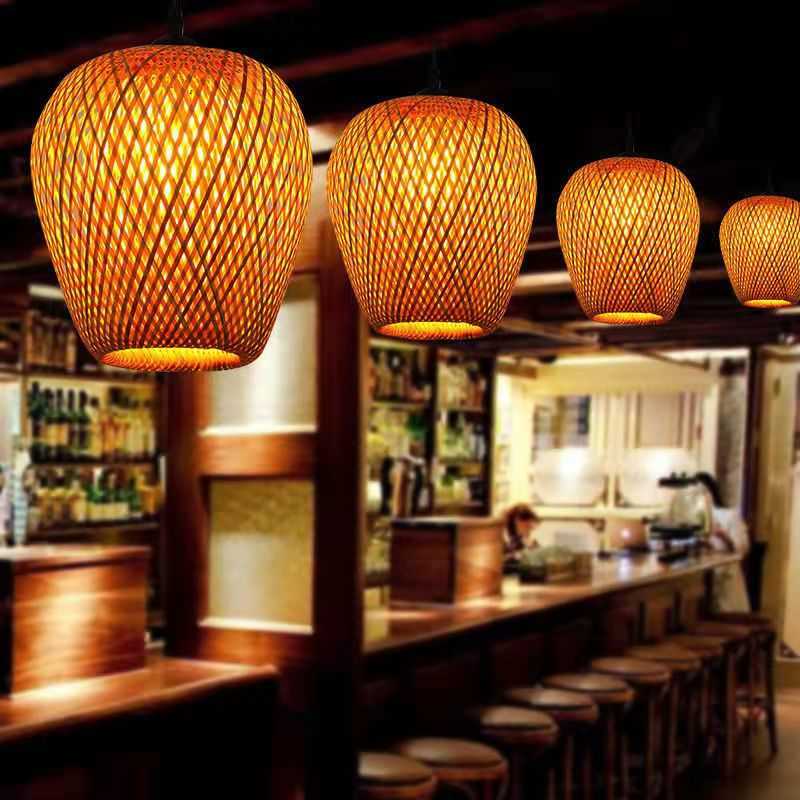 Taklampor Modern Lantern Rattan Natural Bamboo Pendant Light For Dinning Living Room Decor Kitchen Hanging Taklampor 0209