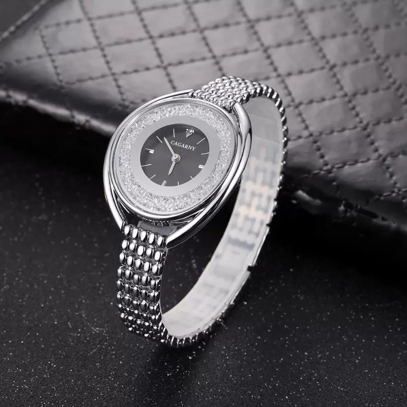 Cagarny Quartz Watch for Women Top Fashion Womens Wrist Watches Female Clock Silver Bracelet Crystal Wristwatches265M