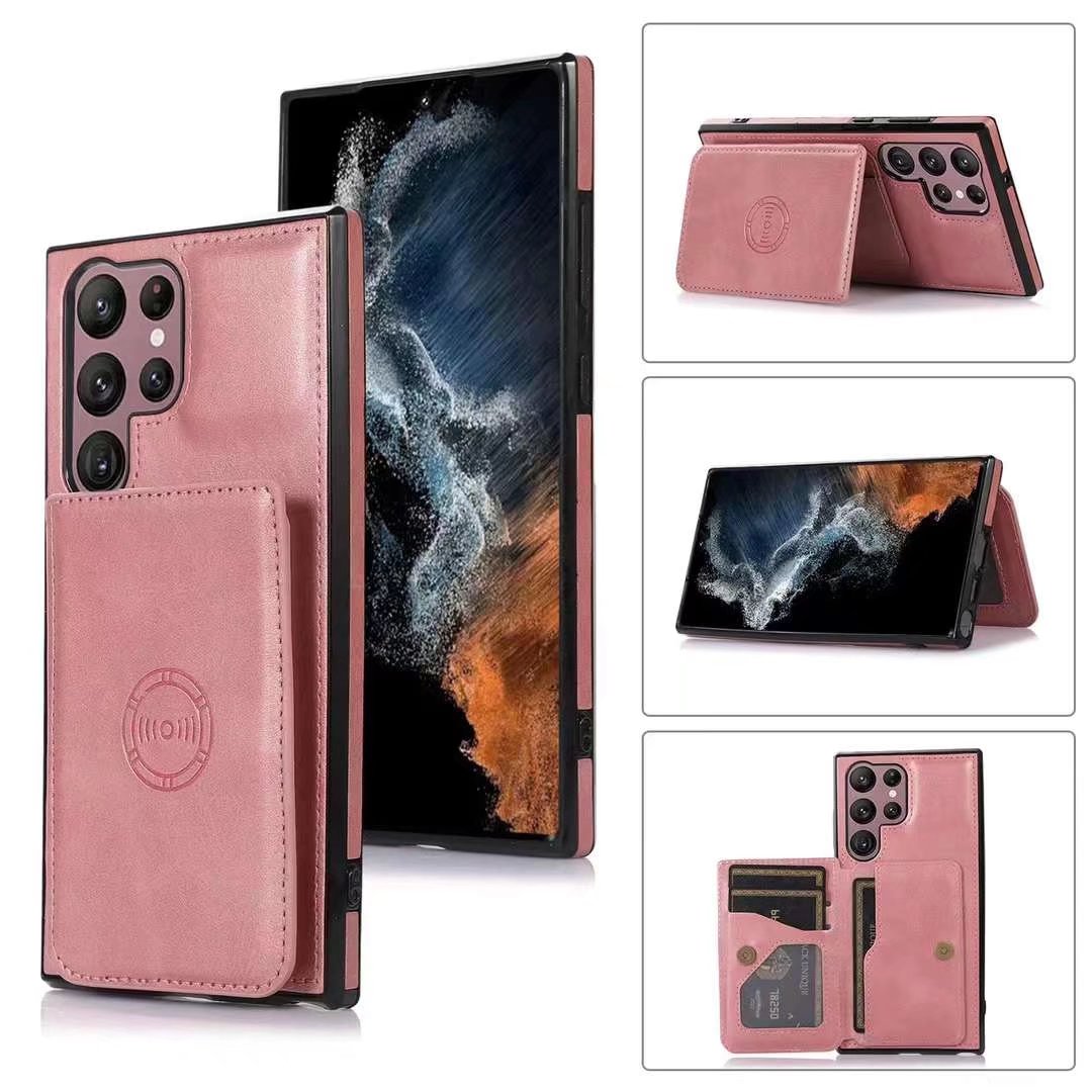 Car Card Card Pocket Pack Wallet Leather Cases for Samsung S23 Ultra Galaxy S23 بالإضافة إلى دعم حامل الائتمان معرف الهاتف المغناطيسي.