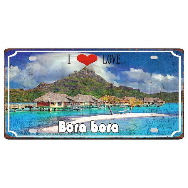 I LOVE poster painting FIJI Mauritius Bora Mauritices Crete Island Vintage Metal Signs Travel Souvenir For Wall Home Decor retro Signs size 30X15CM w02