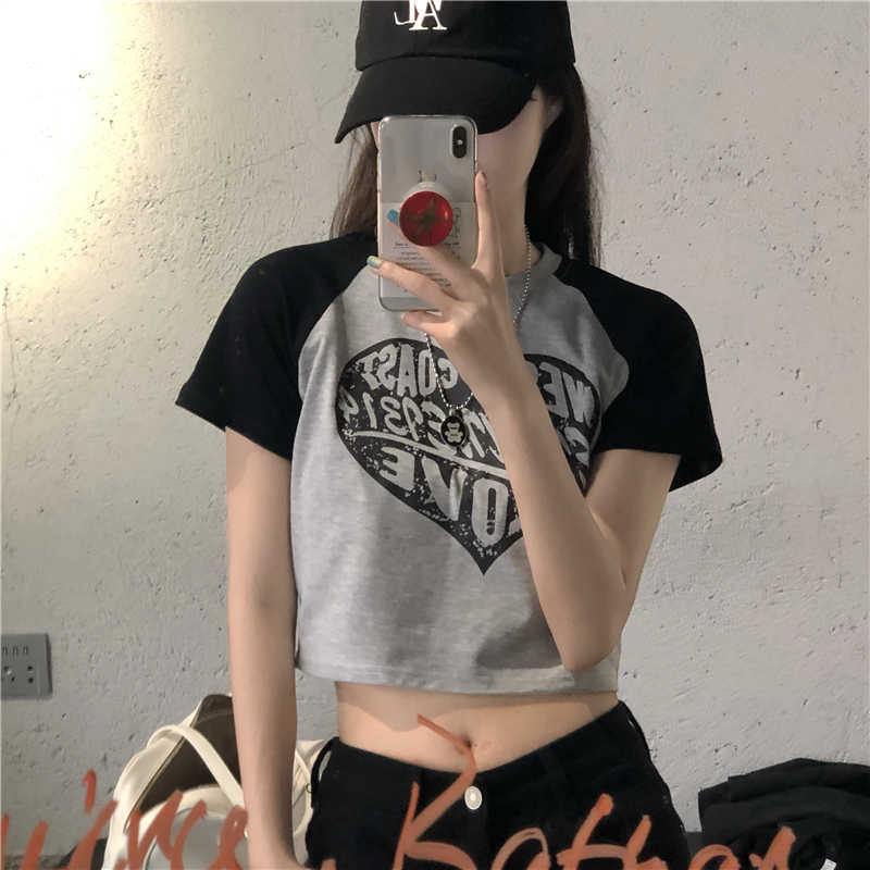 Kadın T-shirt Kadın Y2K mahsul üst yaz seksi kısa kollu baskı mektubu kırpılmış estetik grunge harajuku vintage Kore gotik kıyafetleri y2302