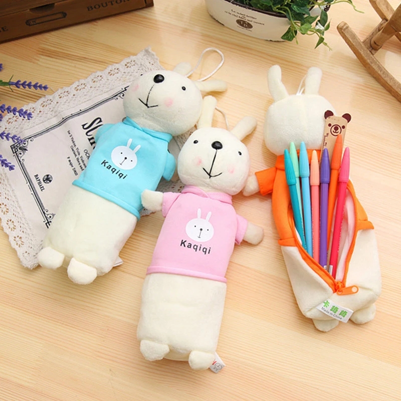 أكياس قلم رصاص Kawaii Pency Plush Rabbit Pencil Case for Girls School Pencil Boxy Pencics