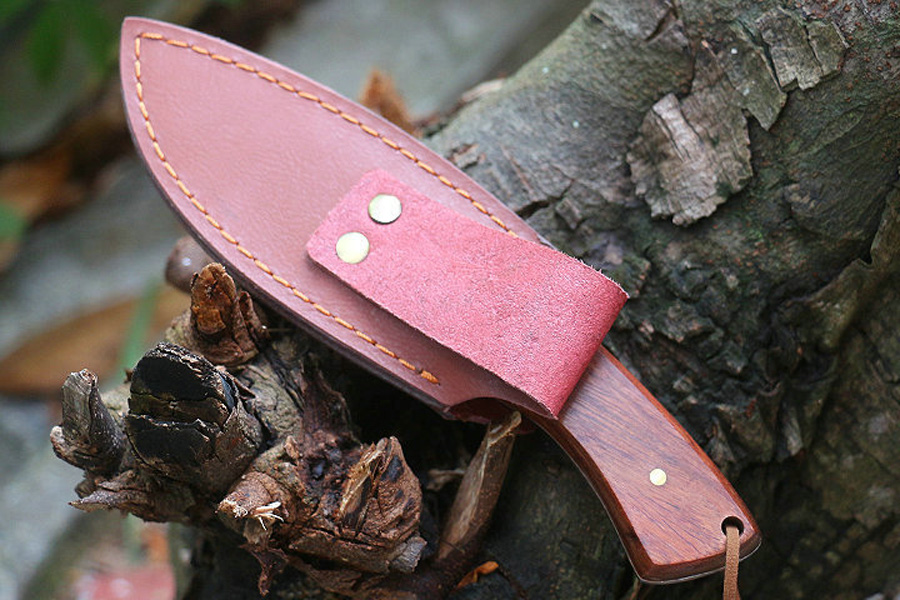 MM6691 Survival Straight Knife 7Cr13Mov Satin Drop Point Blade Full Tang Rosewood Handle Fixed Blade Knives Leather Sheath