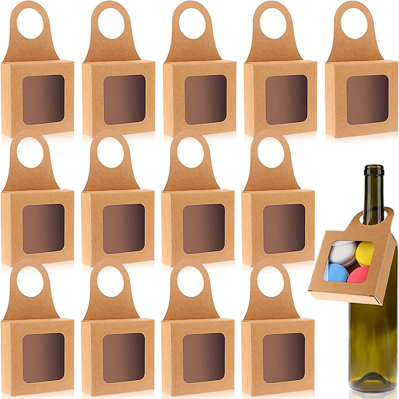 Boîte à bouteilles de vin marron noir avec fenêtre, ensemble de sacs à vin en Organza suspendus, boîte-cadeau de vin pliable, boîtes à vin pour porte-cadeaux