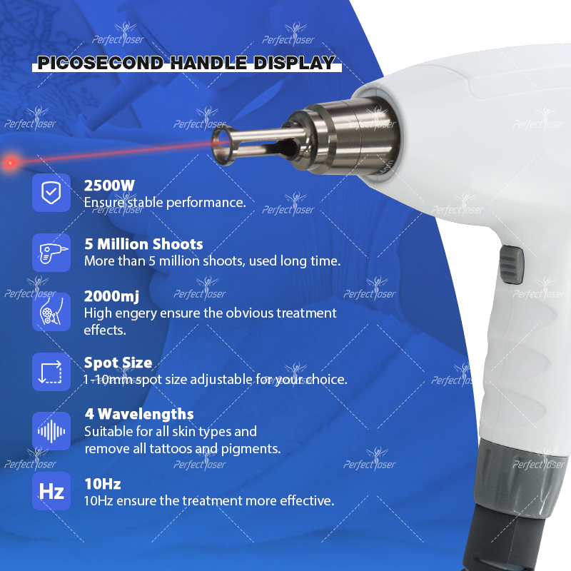 Q Switched Laser ND YAG PICOSECOND BEHANDLING Alla färger Tatuering Borttagning av läpp 5 miljoner skott 2500W 8 tum färg pekskärm