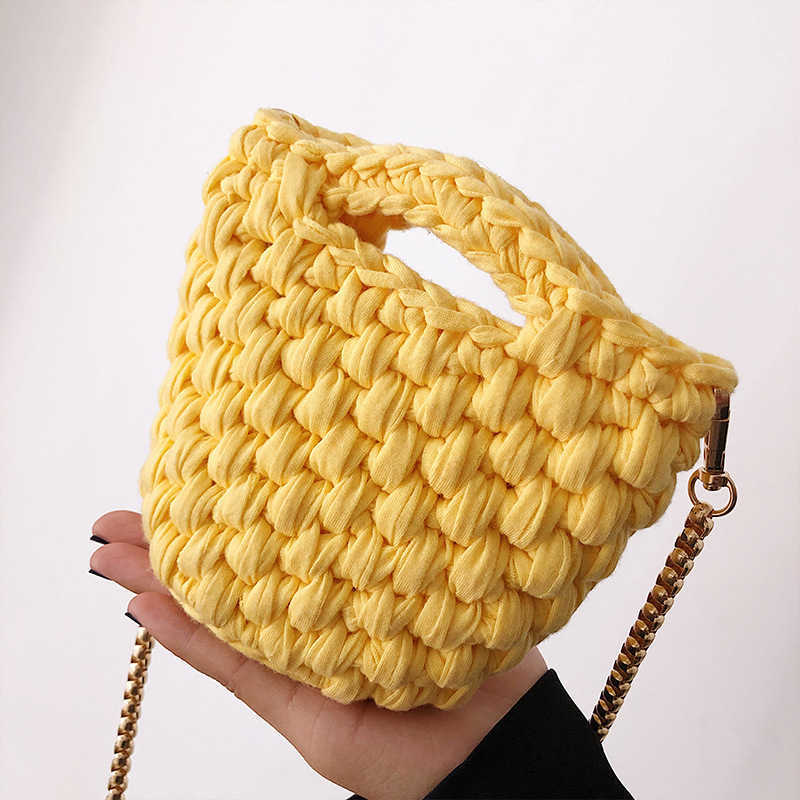 Women s 2023 Pack Cloth Crochet Woven Bag Hand Made Chain Lock Crossbody Single Small Ladies Shoulder Bags New 230209