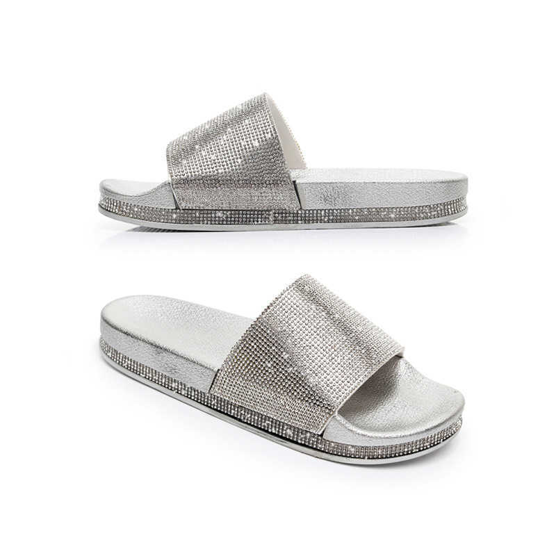 Sandales Strass Lady Pantoufles Nouvelle Mode Femmes Tongs Slip-on Confortable Chaussures De Plage Bling Diamant Fond Plat Diapositives Extérieures T230208