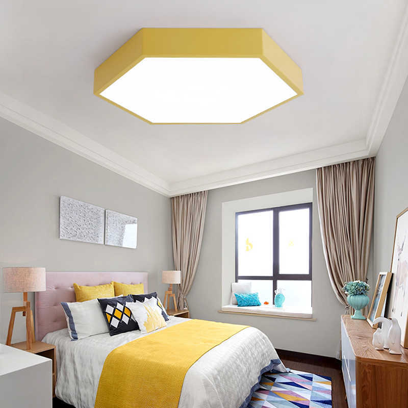 Moderne LED -lichten Macaron Noordse eenvoudige zeshoekige plafondlamp Studie Room Slaapkamer Woonkamer Verlichting 0209