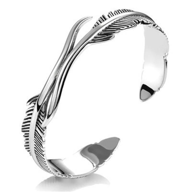 Bracelet antique couleur argent feuilles d'arbre rond Barcelet pour femmes élégant alliage plume ouverte fête de mariage bijoux de mode A992302p