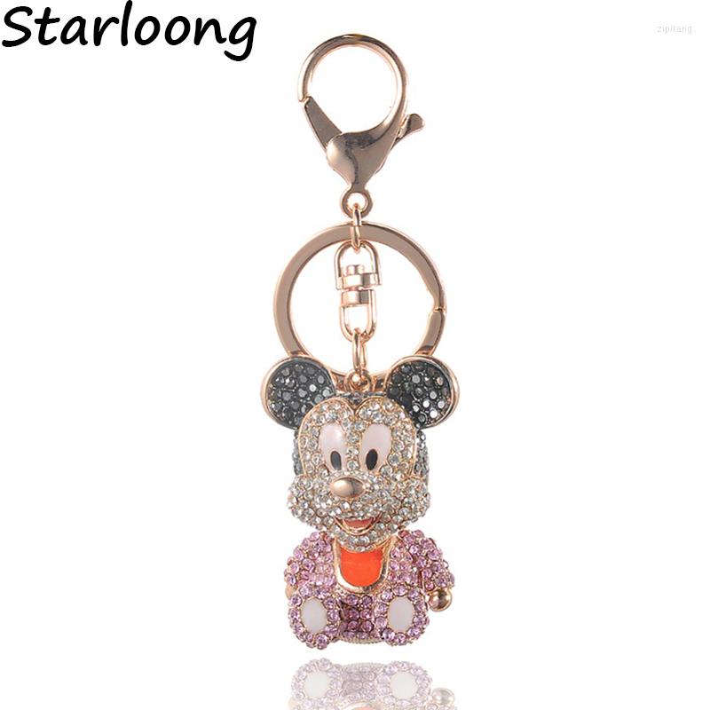 Keychains högkvalitativa dropplegering Keychain Chaveiro Drop Oil Söt Little Baby Mouse Rhinestone Crystal Pärlor Rostfritt nyckel Ring270p