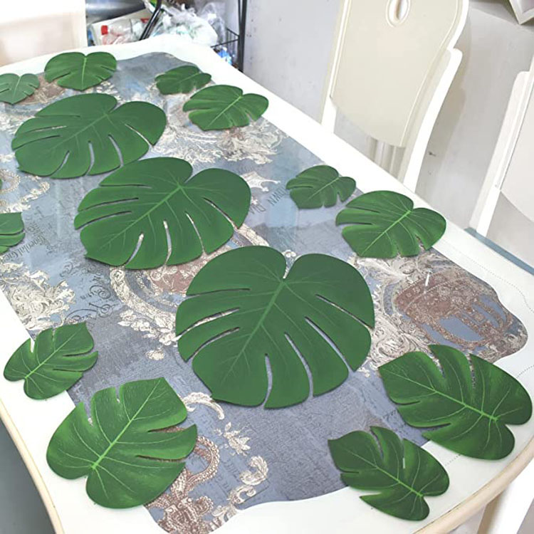 Feestdecoratie 30 stks tropische kunstmatige palmbladeren monstera feestdecoratie 3 maat grote medium klein voor het Hawaiiaans luau feest jungle strand thema -tafel decor