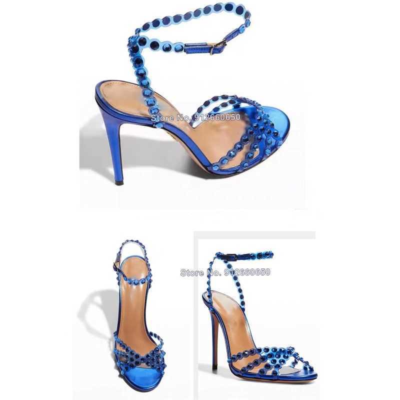 Sandals Abesire Crystal Sandals Peep Toe Ankle Buckle Strap Thin High Heels Sandals Woman Summer Lady Big Size Stilettos Shoes On Heels T230208