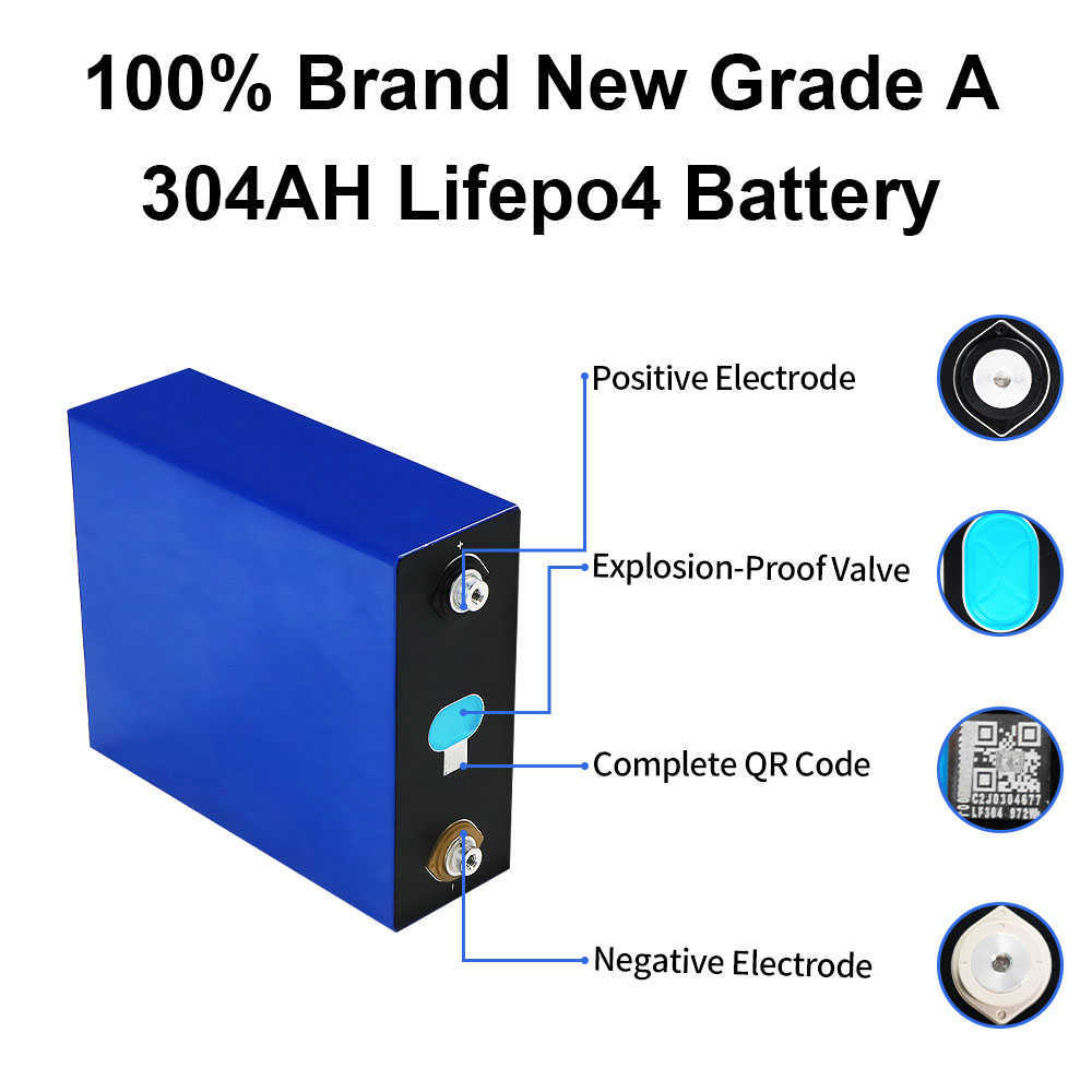 Batterie Lithium fer phosphate 3.2V LiFePO4, 304ah, Rechargeable, pour bricolage, voiturette de Golf, Yacht, camping-car, prismatique, 12V, 24V