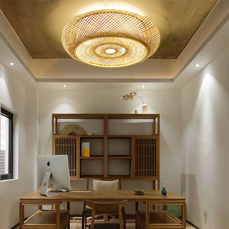 Modern Natural Bamboo Taklampor Living Decoration Lamp för sovrums Träsmatsal Chandelier Inomhusbelysning Fixtur 0209