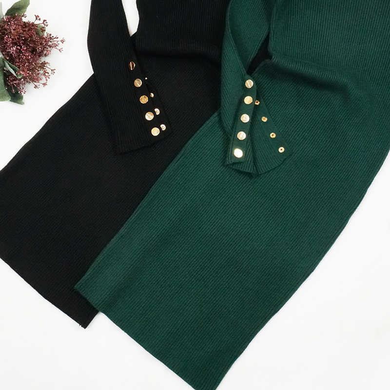 Casual Dresses Women Autumn Winter Button Long Sleeve Knitted Slim Female Ladies Turtleneck Sweater Elastic Knit Dress Vestidos Y2302