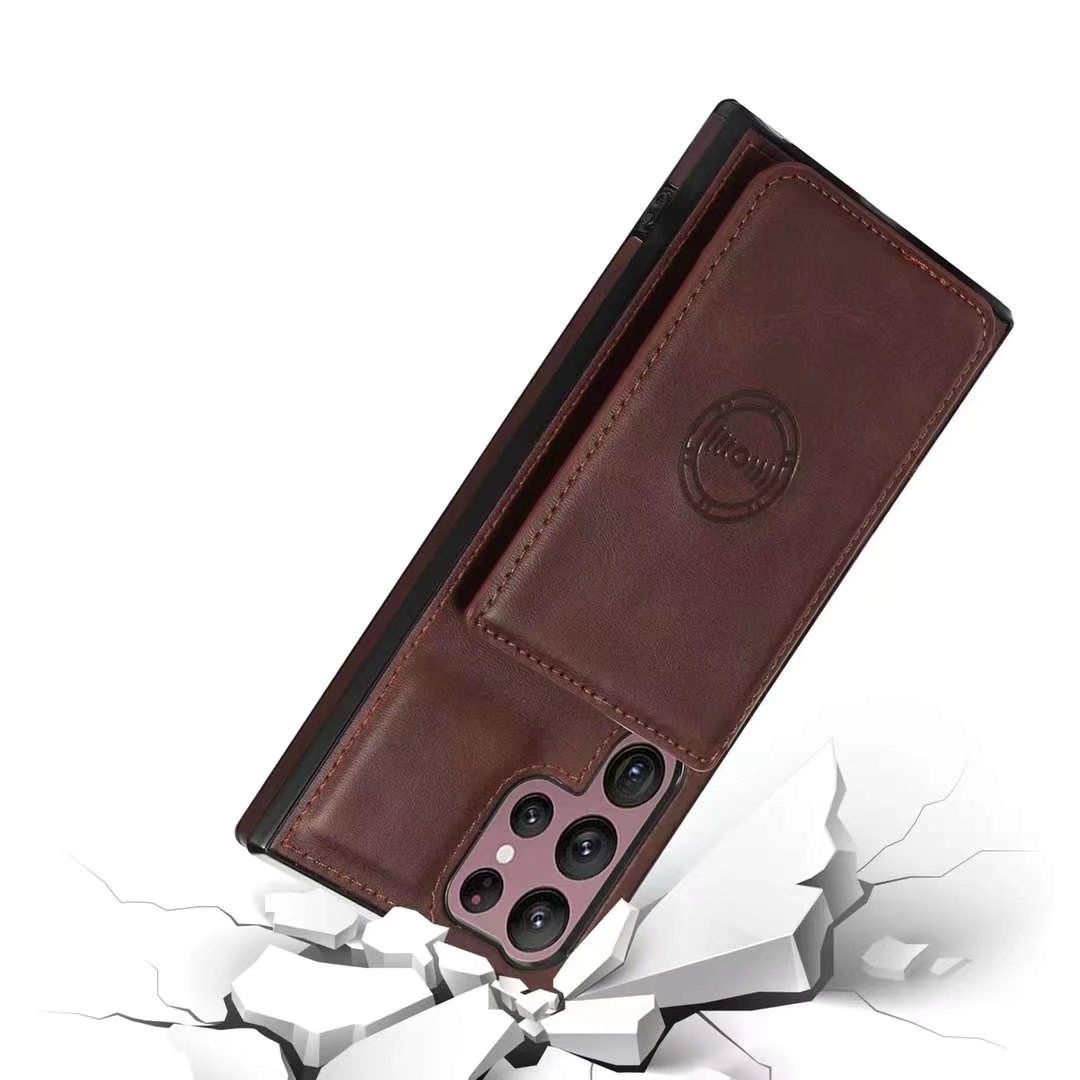 Kartentaschen-Halter, Brieftasche, Lederhüllen für Samsung S23 Ultra, Galaxy S23 Plus, unterstützt magnetische Handyhalterung, Autohalterung, Ausweis, Kredithalter, Handy-Rückseite
