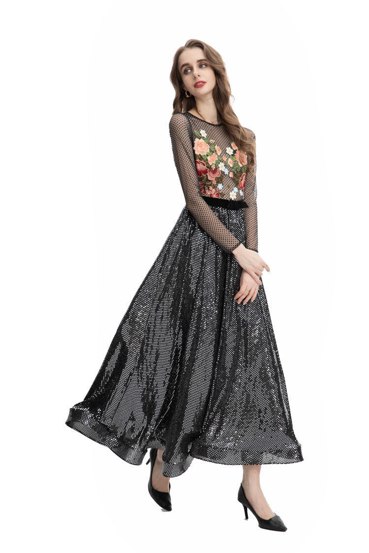 Damskie sukienki na pasie startowe o szyja długie rękawy haft patchwork elegancki projektant mody vestidos