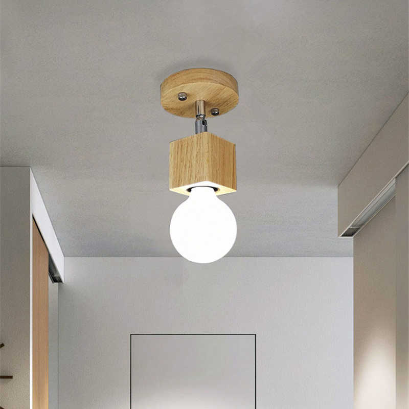 Noordse moderne houten vierkante plafondverlichting voor woonkamer keuken veranda gangpad corridor decor plafondlamp plafon led techo 0209