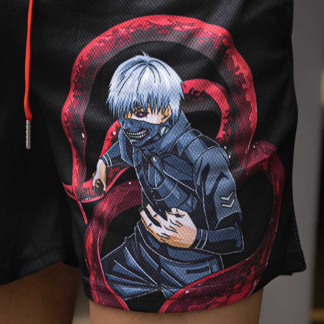 Shorts masculinos Anime Tokyo Ghoul Shorts Classic Gym Basketball Workout Shorts Mesh Shorts Casuais Casuais Submissão Termato T230209