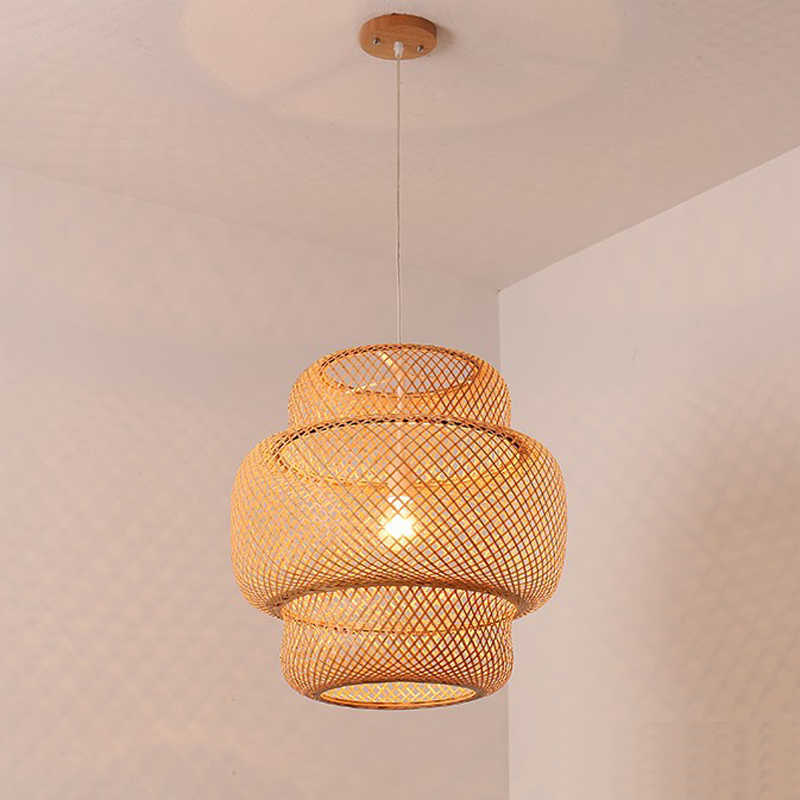 Chinese Hand Knitted Pendant Lights Bedroom Chandelier Dining Room Bamboo Lantern Restaurant Hanging Lamps For Ceiling 0209