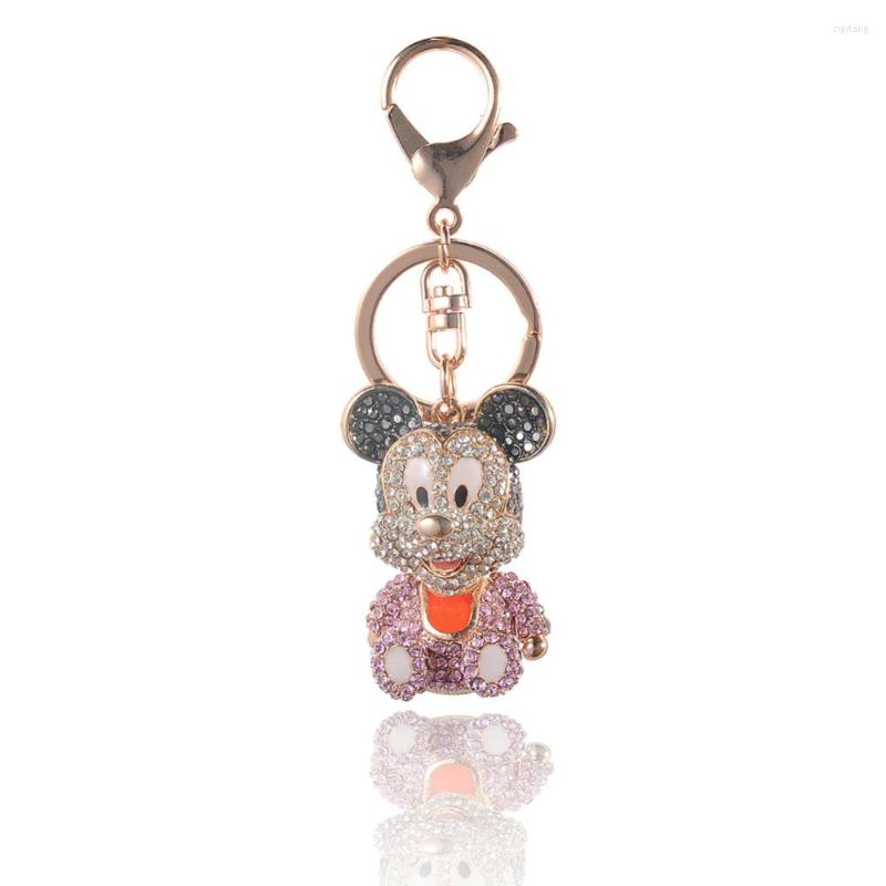 Keychains högkvalitativa dropplegering Keychain Chaveiro Drop Oil Söt Little Baby Mouse Rhinestone Crystal Pärlor Rostfritt nyckel Ring316x