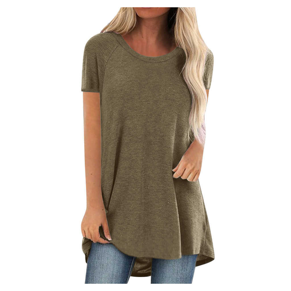 T-shirt Femme 5XL Plus Taille Tunique Soild Mode Chemises longues Col rond Manches courtes Blouses décontractées Été Femmes Vêtements Bluzka Damska Y2302