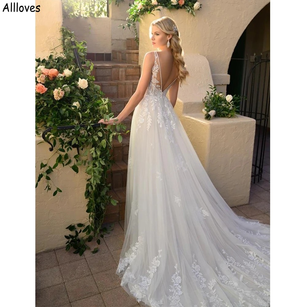 Maternità A Line Abiti da sposa la sposa Tulle Appliqued Pizzo Romantico Boho Garden Abiti da sposa Plus Size Backless Sexy Robes de Mariee Abito da ricevimento CL1815