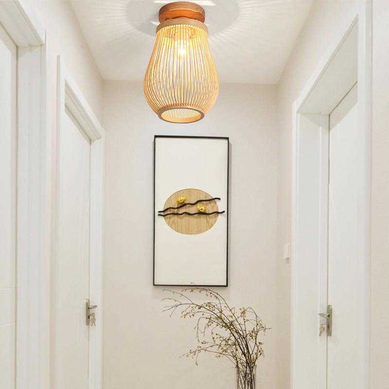 Modern Wood Birdcage E27 Lichten Noordse Home Deco Hand geweven Bamboo Art Plafond Lamp Cage Lamp armaturen 0209
