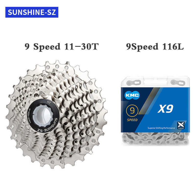 s SUNSHINE 9 Speed Cassette KMC Set 9V MTB Bicycle freewheel with Bike Chain for Shimano// Avid 0210