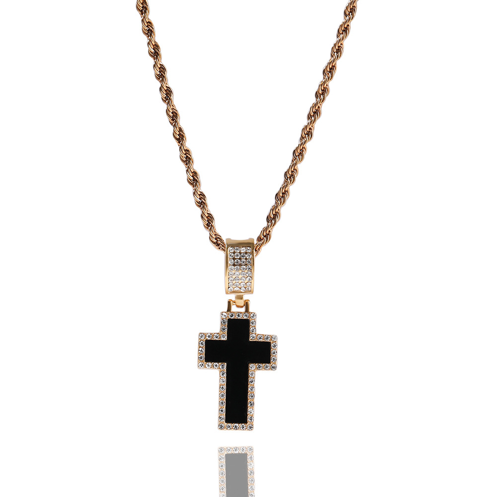 Mens Hip Hop Necklaces Fashion Stainless Steel Cross Pendant Necklace Jewelry Gold Plated Sweater Chain Necklaces