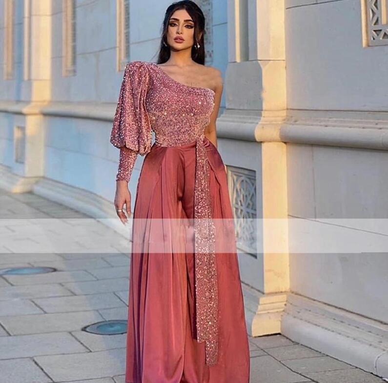 2023 Arabski Dubai Vestido de novia One Long Rleeve Sukies PROM SURES CEKINE