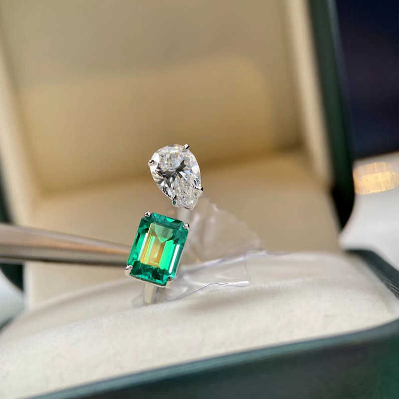 Anello solitario CAOSHI Elegante cristallo verde regolabile Accessori indossabili quotidiani femminili con design alla moda Gioielli asimmetrici unici Y2302