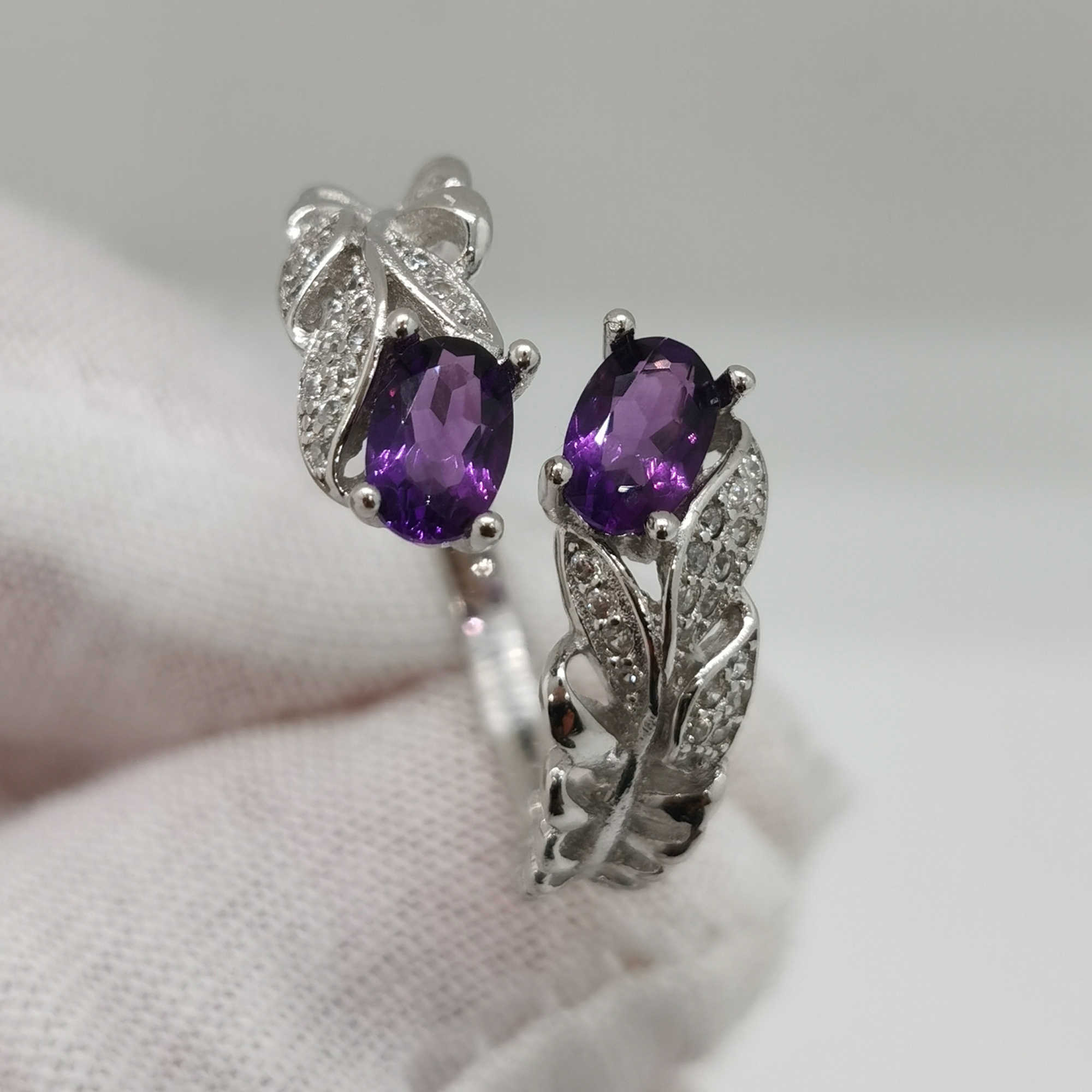 Solitaire Ring Real Amethyst Silver 총 1CT 4mm*6mm VVS 등급 보석 패션 925 Open Y2302