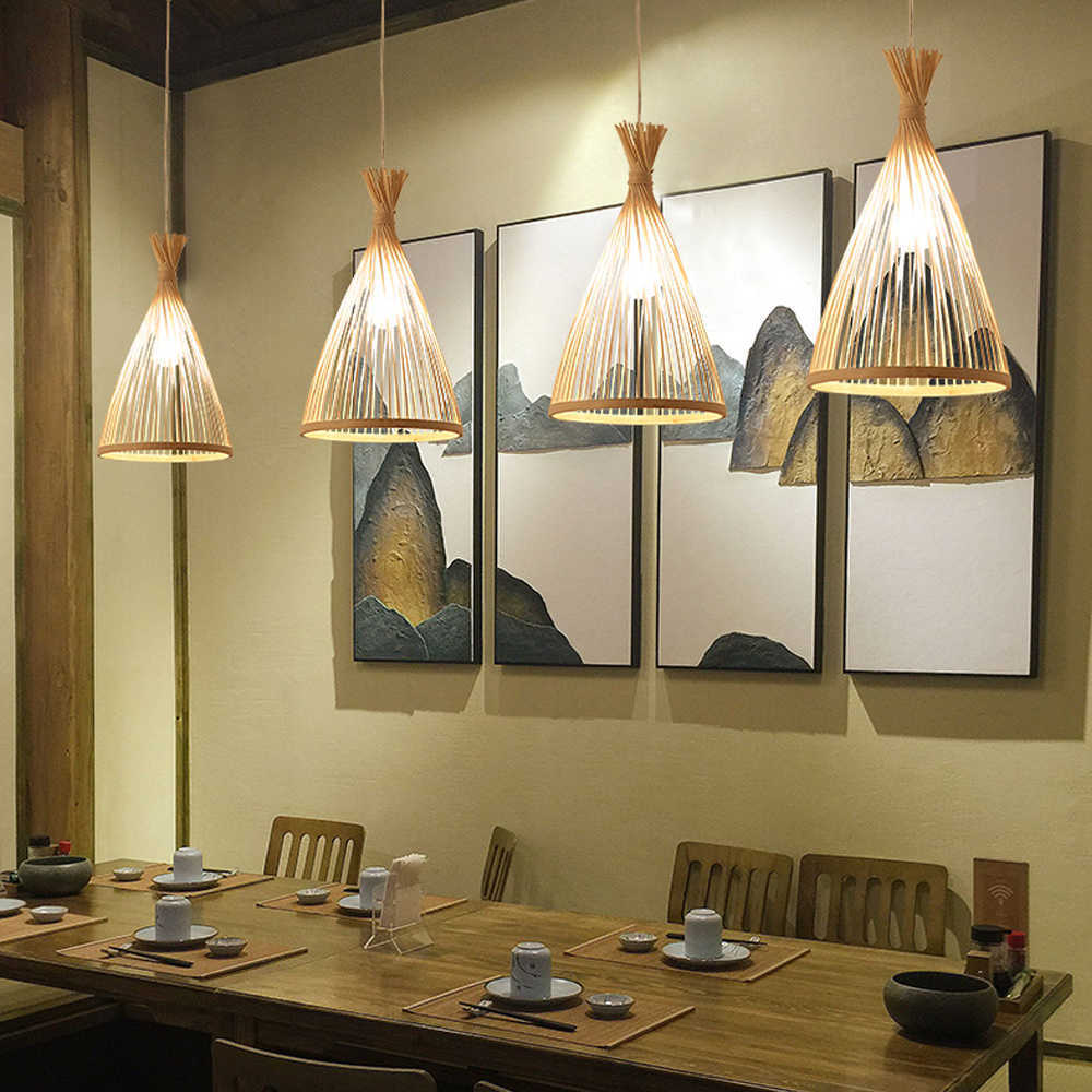 Lights Woven Natural Bamboo Ceiling Lamp E27 Brown Living Dining Kitchen Tea Room Decoration Chandelier 0209