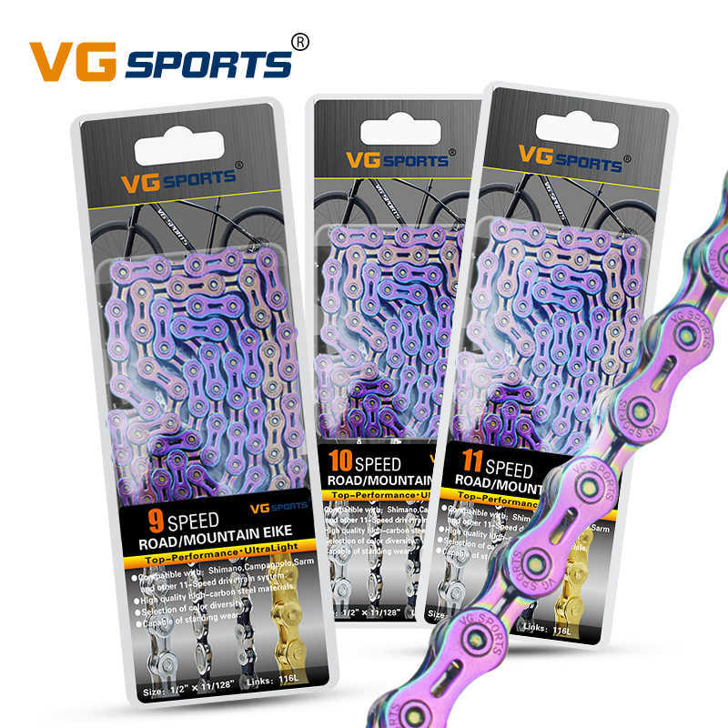 Bike Chains VG sports 9-speed 10-speed 11-speed semi-hollow ultra-light 116L colorful seven-color bicycle chain mountain/road 0210