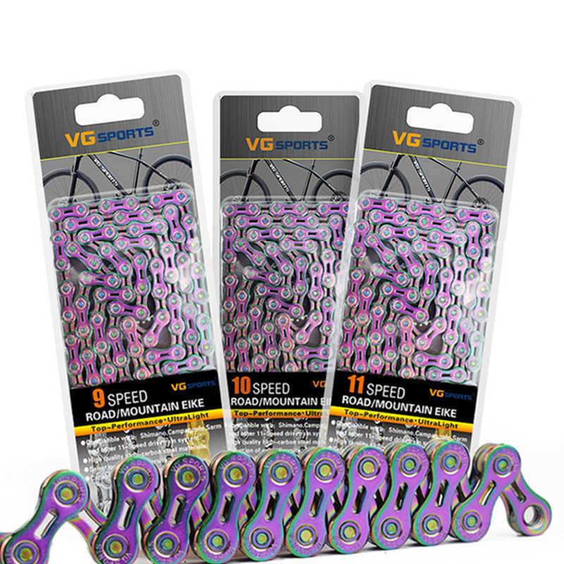 Bike Chains VG sports 9-speed 10-speed 11-speed semi-hollow ultra-light 116L colorful seven-color bicycle chain mountain/road 0210