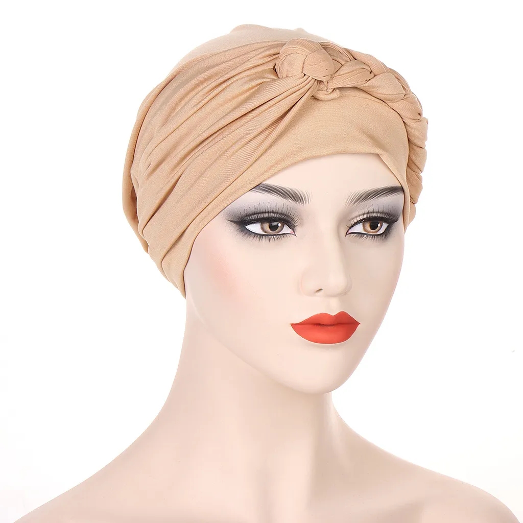 2023 Nouveaux accessoires de cheveux Couleur solide Afrique tresse Hijab Caps Muslim Wrap Turban Hat Fashion Headtie Inner Hijabs Bonnet pr￪t ￠ porter