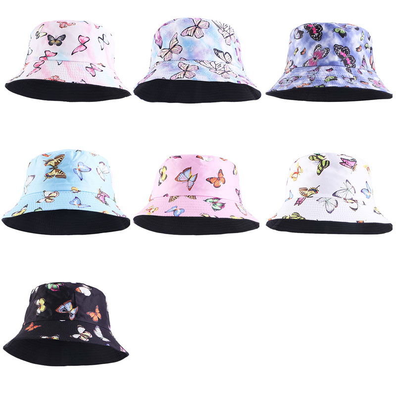 Novo verão Panamá chapé chapé Butterfly Print Fisherman Hat reversível Cap de capacho casual Hiphop Haps Caps para homens
