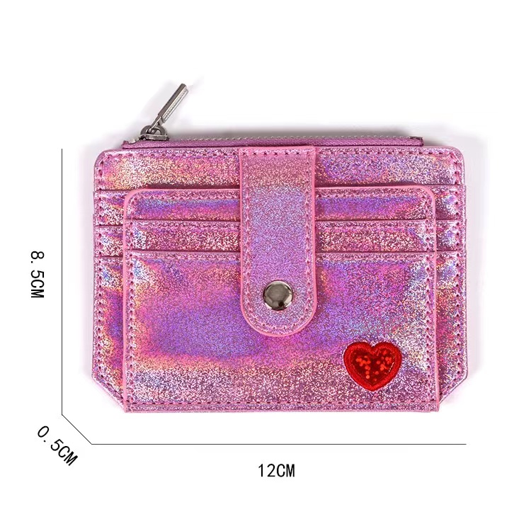 Laser CC Wallet PU monedero tarjetero corazón bordado señoras cremallera hebilla monedero Mini billetera Linda para tarjeta de crédito Visa