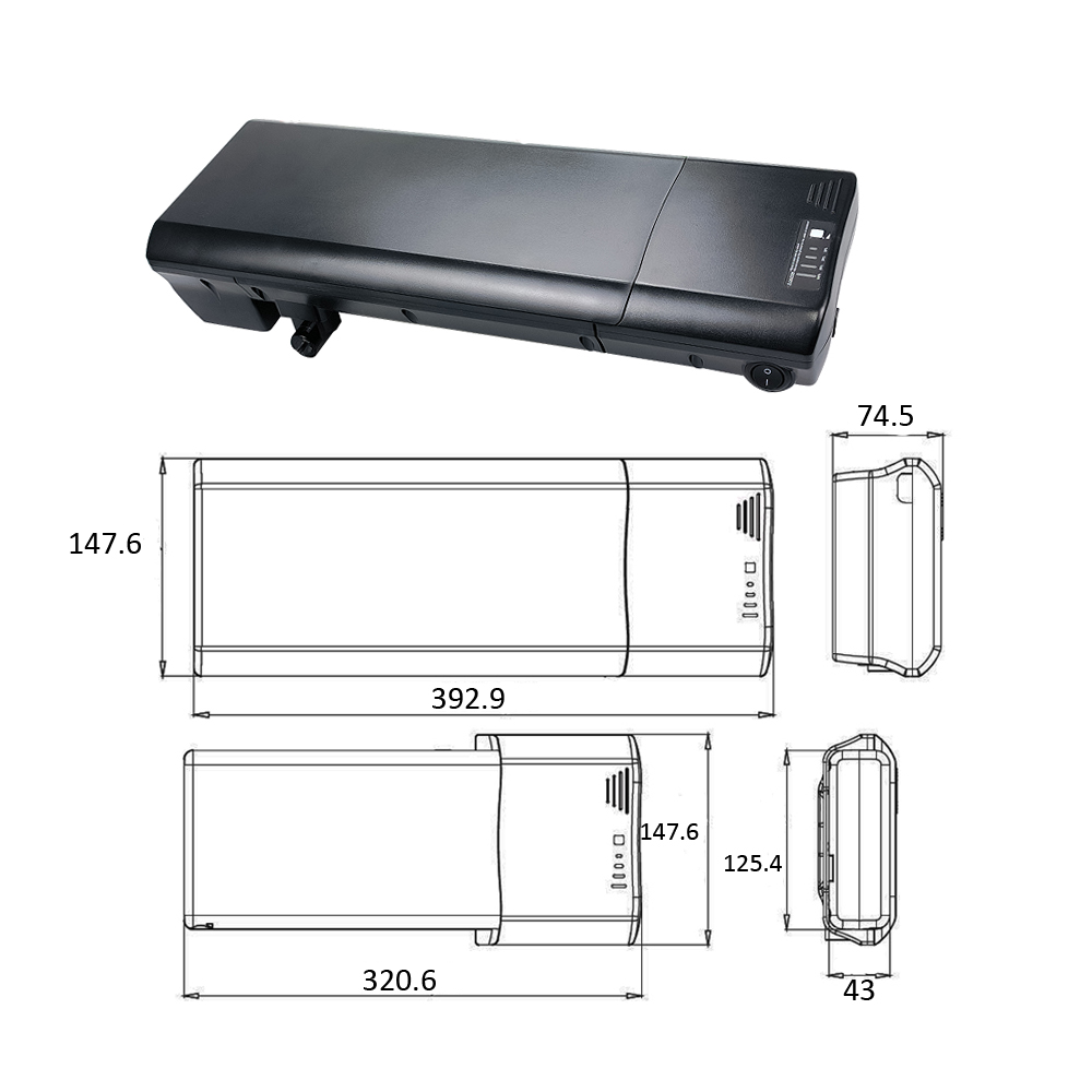 Envío gratis EcoBike Rack trasero Batería Ebike 24V 36V 12.8AH 14AH 17.5AH para bicicleta eléctrica con cargador 250W 350W 500W