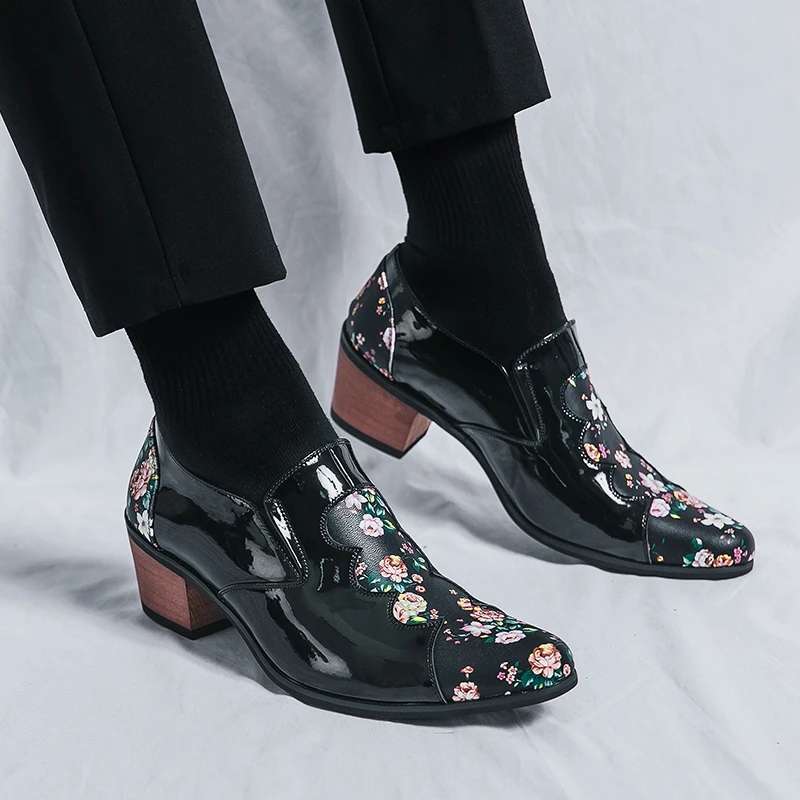 Mode hommes pointu robe bottes hauteur augmentant chaussures hommes talons hauts fête Banquet chaussures de créateur de luxe