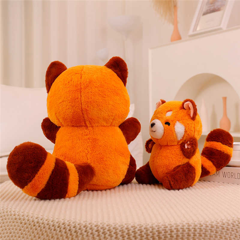 Gevuld pluche anime figuur Panda Plushie Doll Fluffy Hair Red Raccoon Dieren knuffelen dooi kussenkussen kinderen