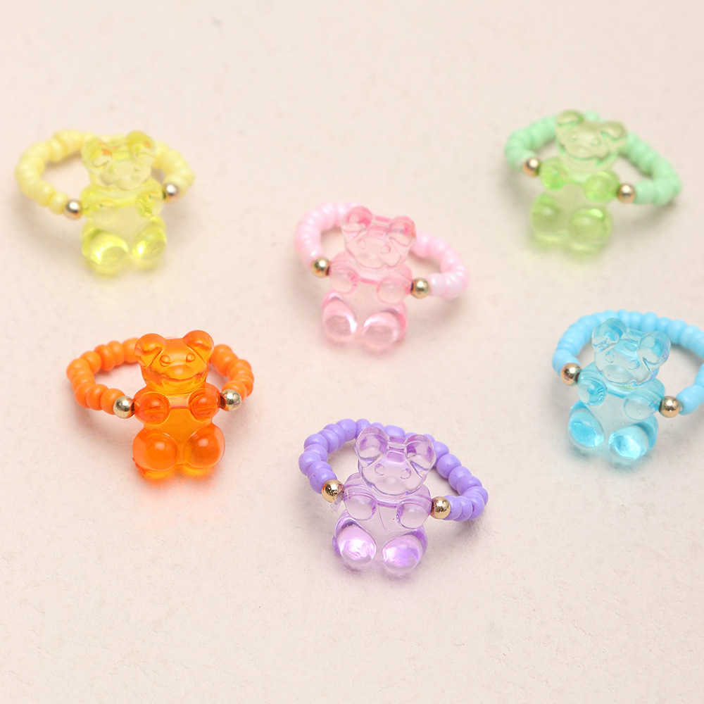 Solitaire Ring ZOSHI Gummy Bear Rings for Women Girls Candy Color Fashion Finger Seed Beads DIY Cute Jewelry Y2302