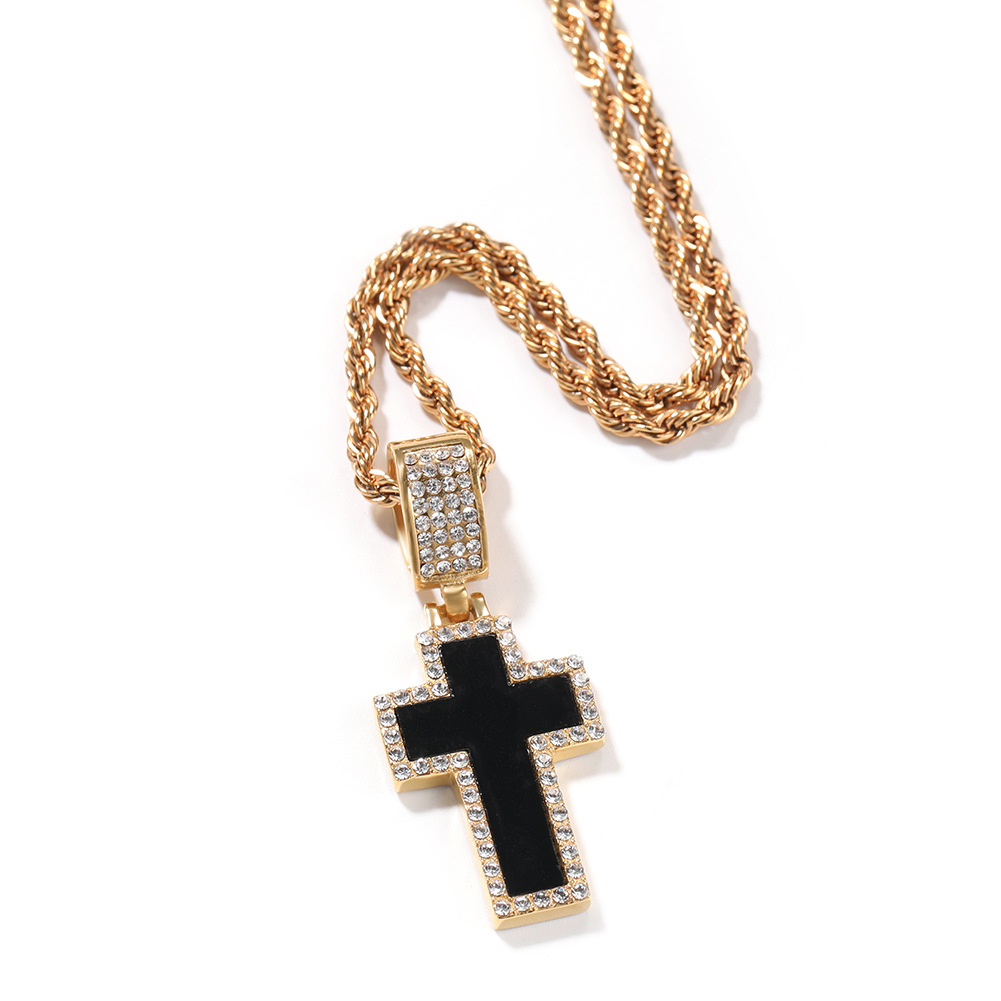 Mens Hip Hop Necklaces Fashion Stainless Steel Cross Pendant Necklace Jewelry Gold Plated Sweater Chain Necklaces