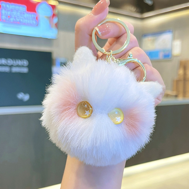 Mignon dessin animé chat en peluche porte-clés pompon pendentif porte-clés anneaux voiture porte-clés breloque sac cadeau décoration accessoires