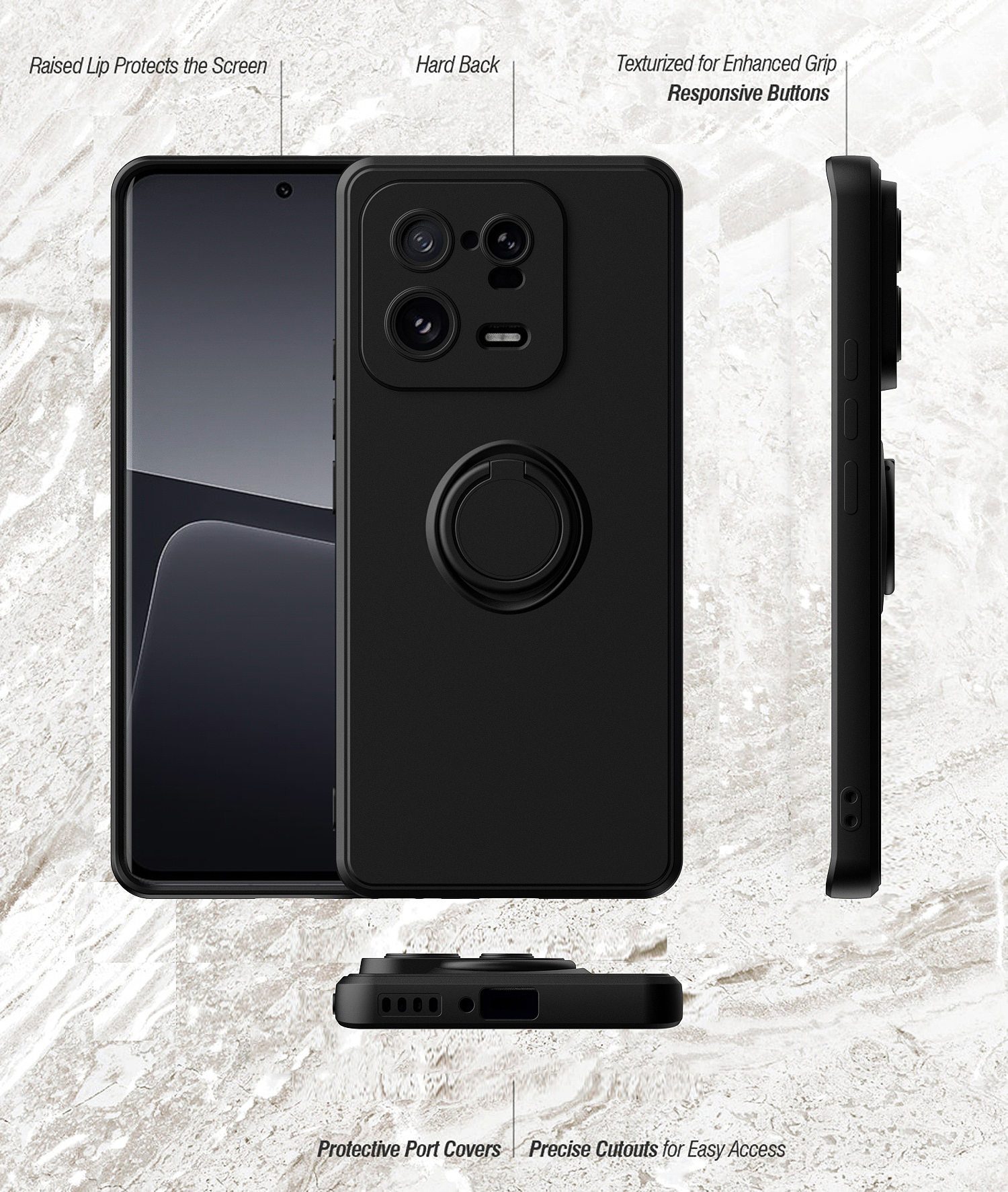 Xiaomiの液体シリコンケース13 12 12t Redmi A1 Note 11 Pro CaseシリコンリングスタンドPoco F4 GT X4 M4カバー