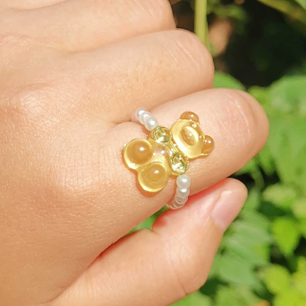 Solitaire Anneau ZX Mignon Transparent Gummy Bear Anneaux pour Femmes Vintage À La Main Simulé Perle Perlé Bijoux De Mariage En Gros Cadeaux INS Y2302